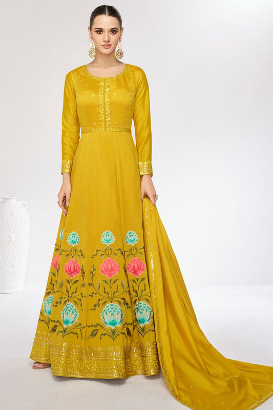 Beautiful Mustard Colour Silk Anarkali Suit SFYS120201