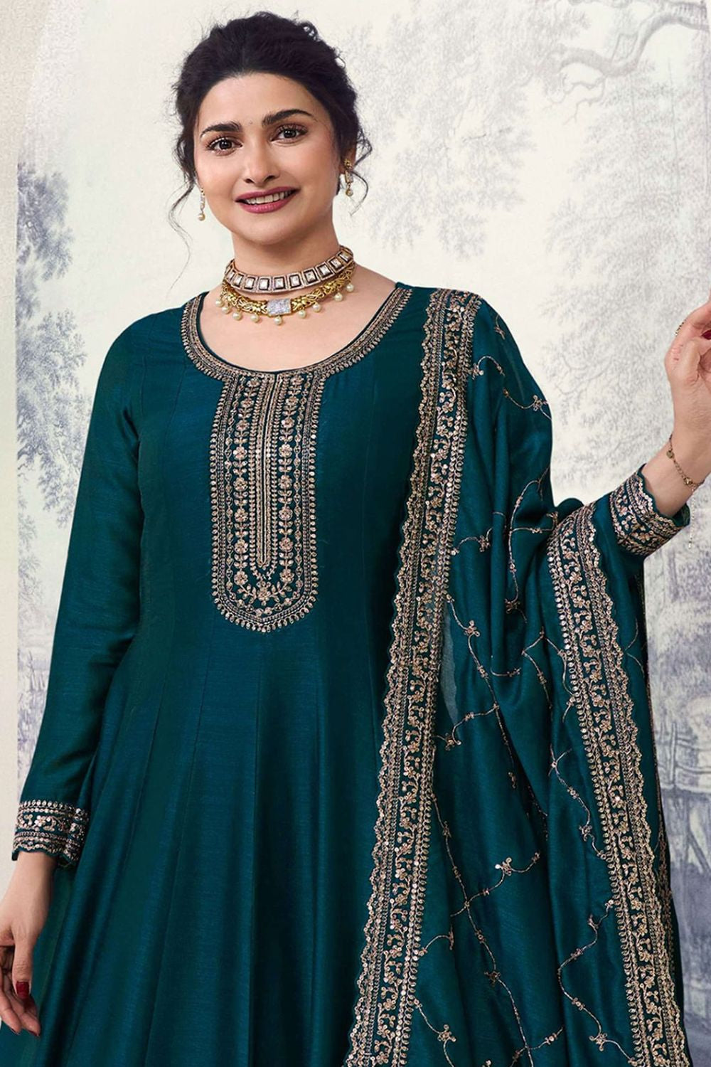 Bollywood Actress Teal Blue Colour Silk Georgette Anarkali Suit SFPRF205701