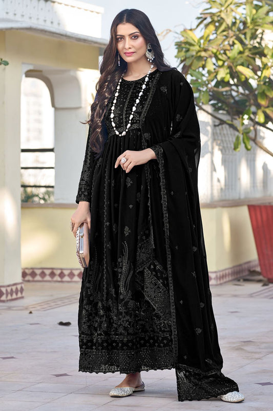 Designer Black Colour Embroidered Georgette Anarkali Suit SFFK17003