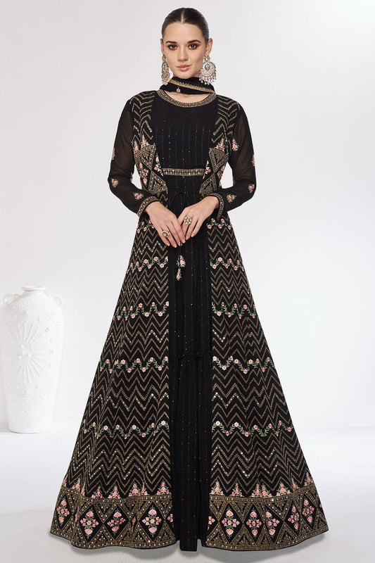 Designer Black Colour Embroidered Georgette Anarkali Suit SFYS125701