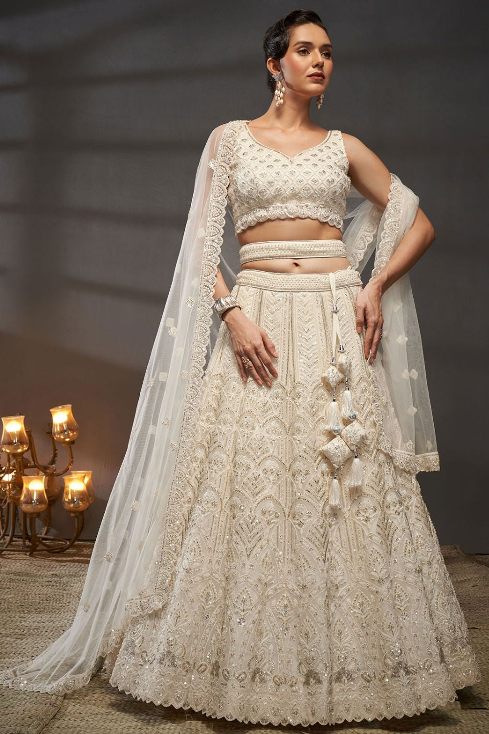 Designer Ivory Colour Embroidered Net Lehenga Choli SFPRF213602