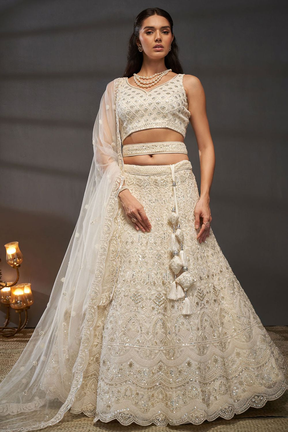 Designer Ivory Colour Embroidered Net Lehenga Choli SFPRF213607