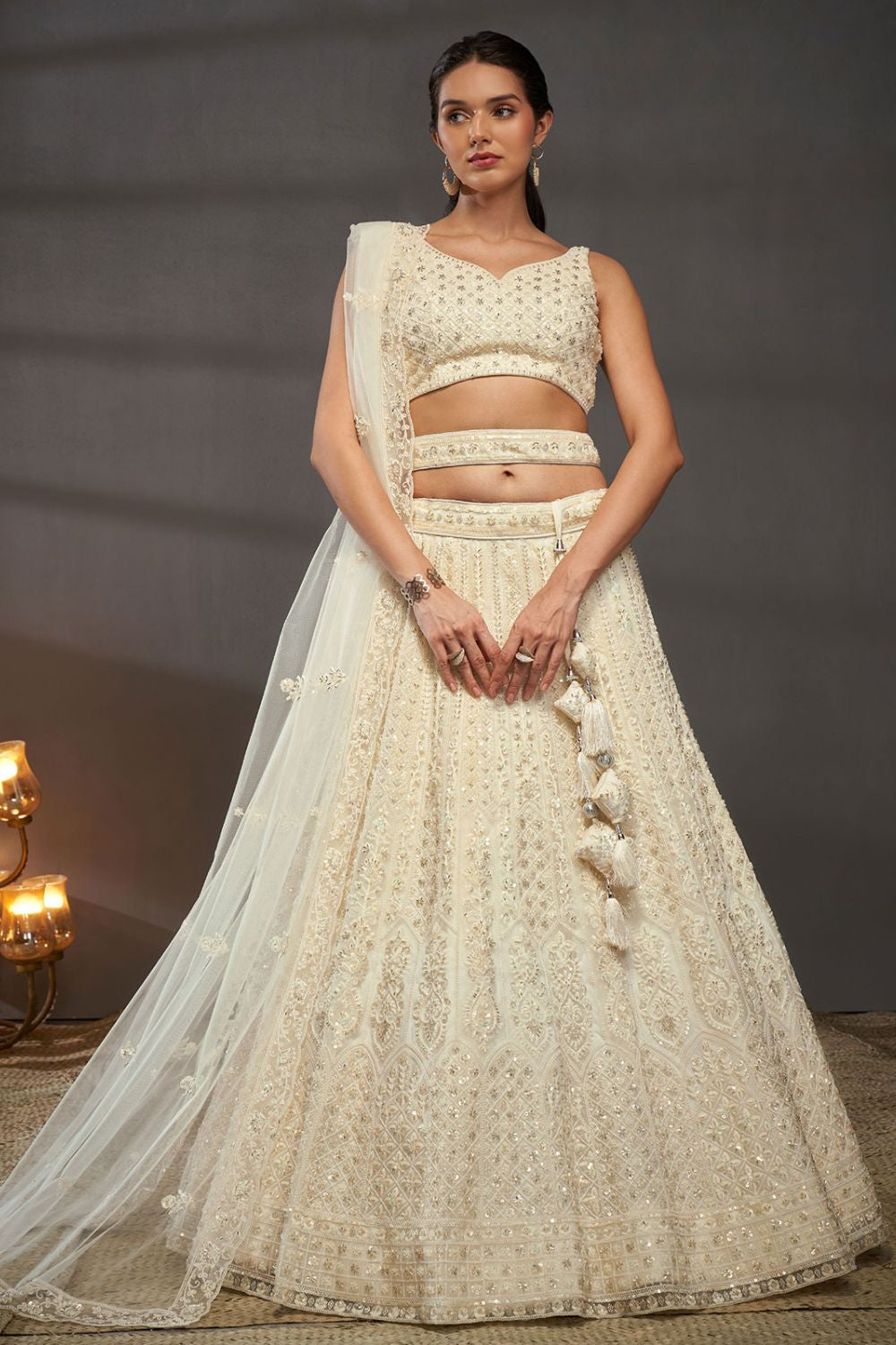 Designer Ivory Colour Embroidered Net Lehenga Choli SFPRF213610