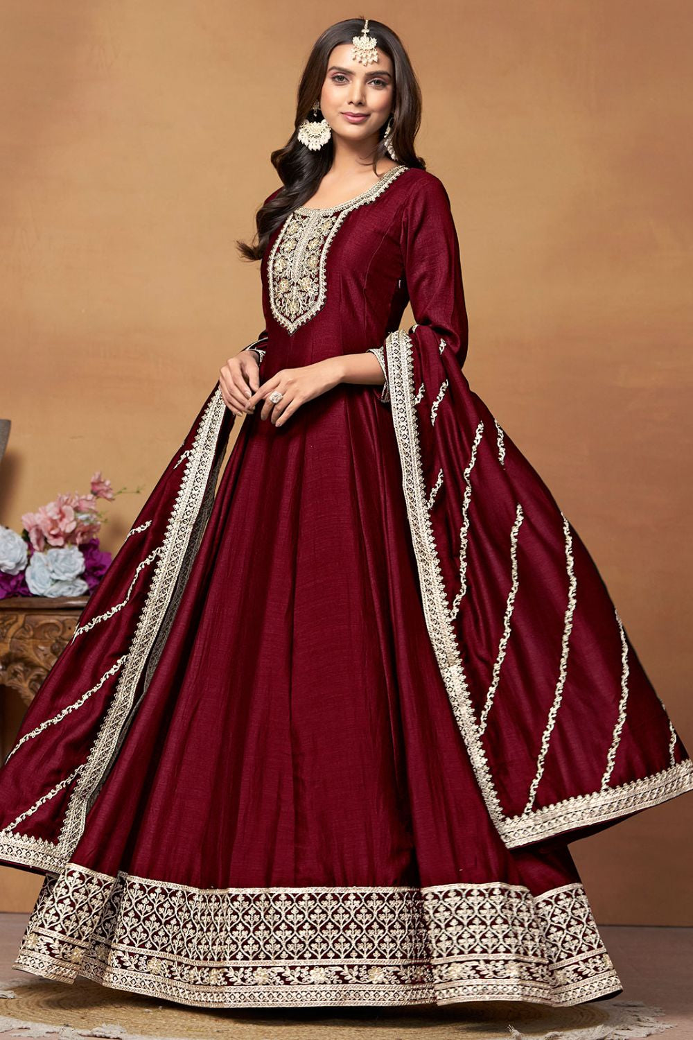 Designer Maroon Colour Art Silk Anarkali Suit SFDFS2900