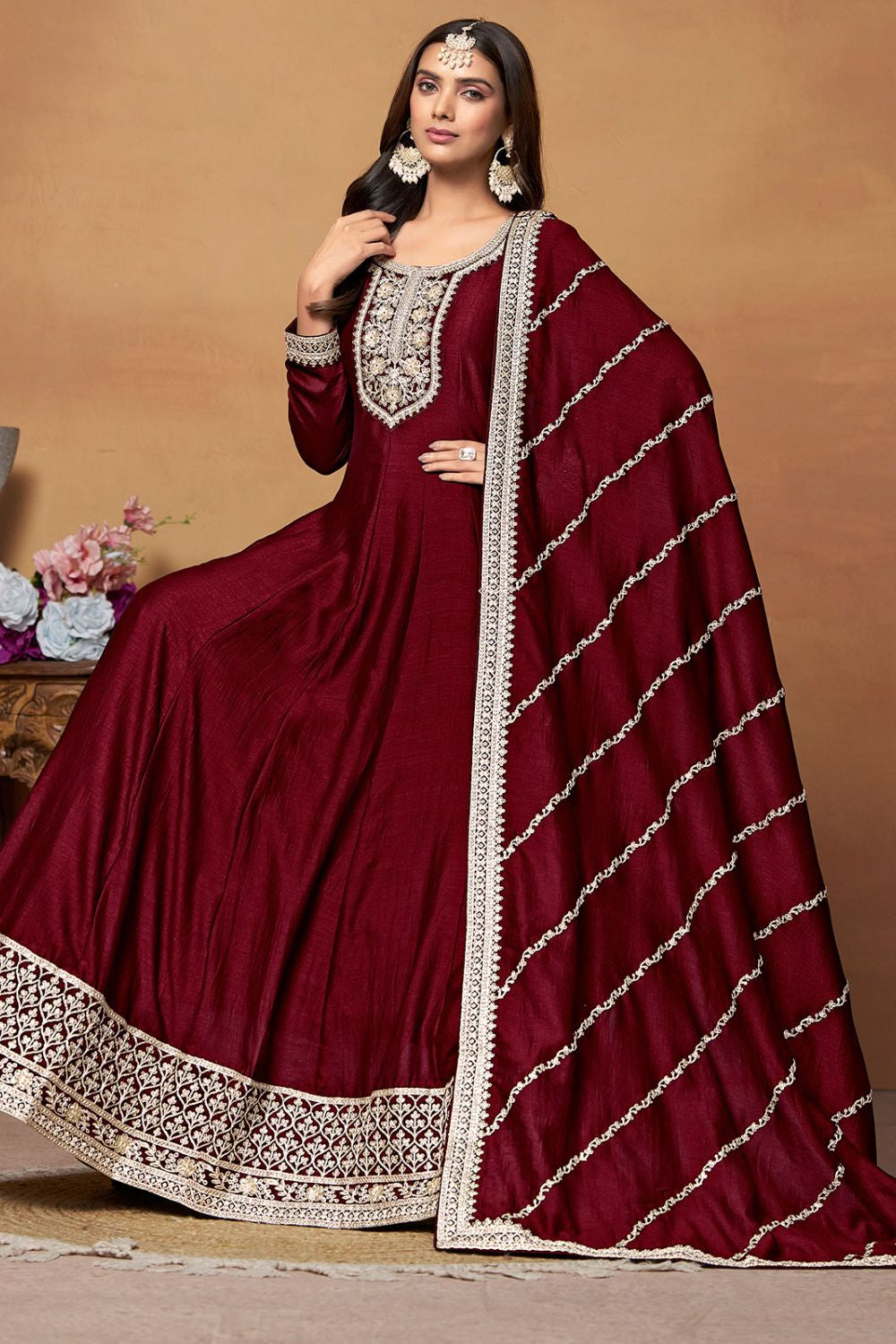 Designer Maroon Colour Art Silk Anarkali Suit SFDFS2900