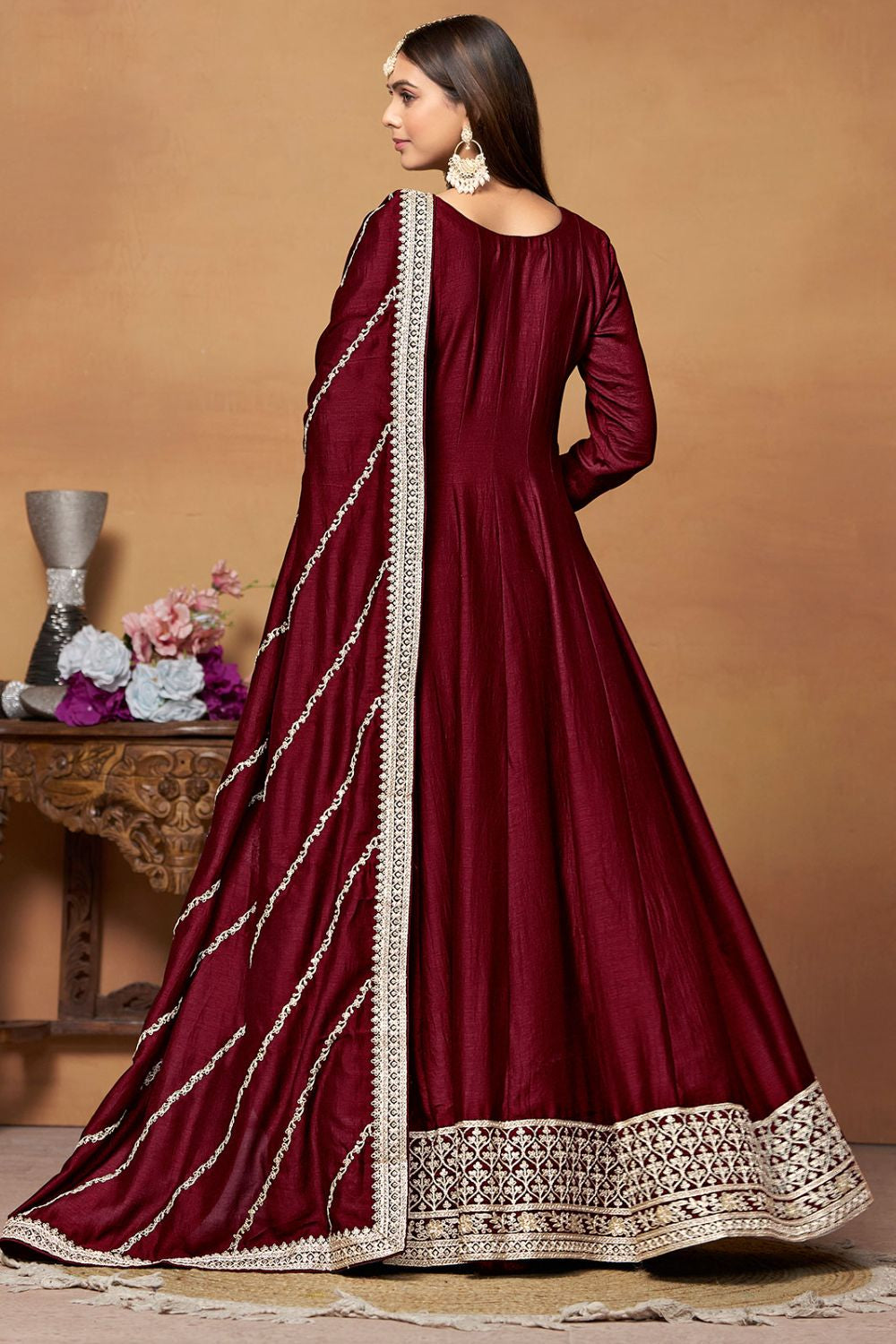 Designer Maroon Colour Art Silk Anarkali Suit SFDFS2900