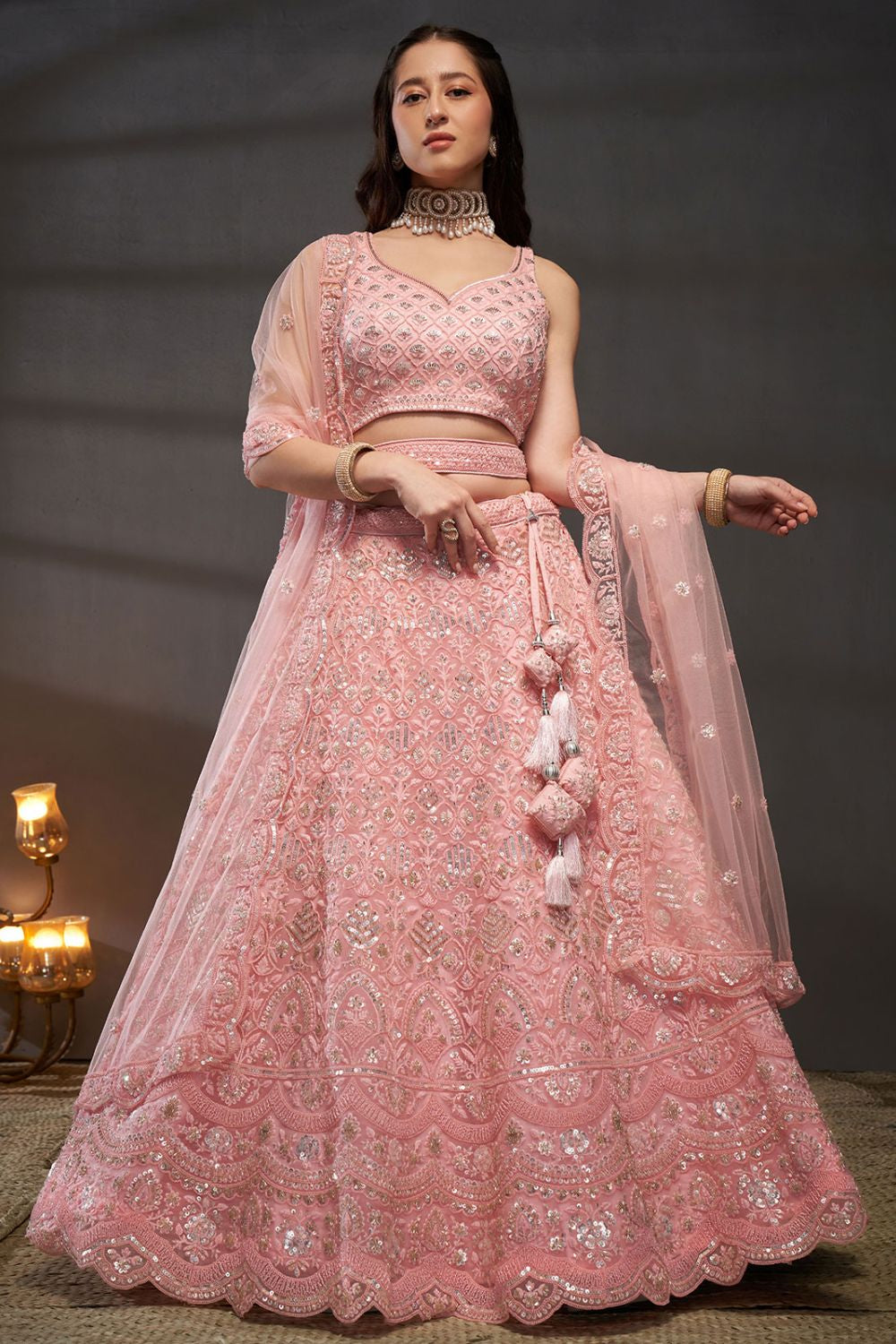 Designer Pink Colour Embroidered Net Lehenga Choli SFPRF213606