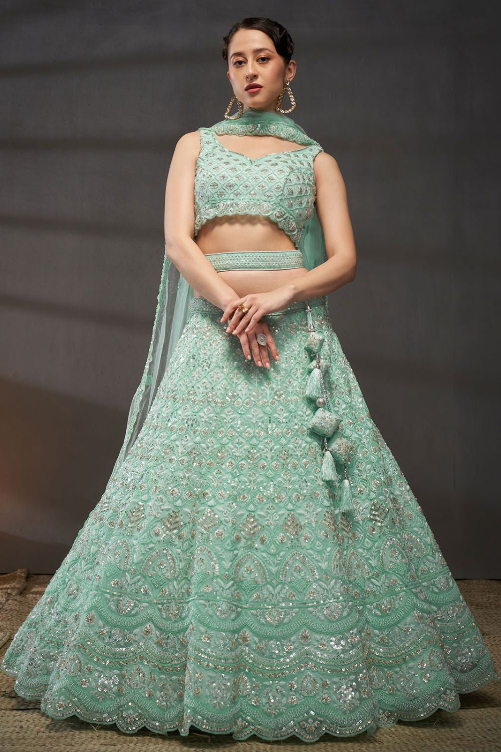 Designer Turquoise Colour Embroidered Net Lehenga Choli SFPRF213605