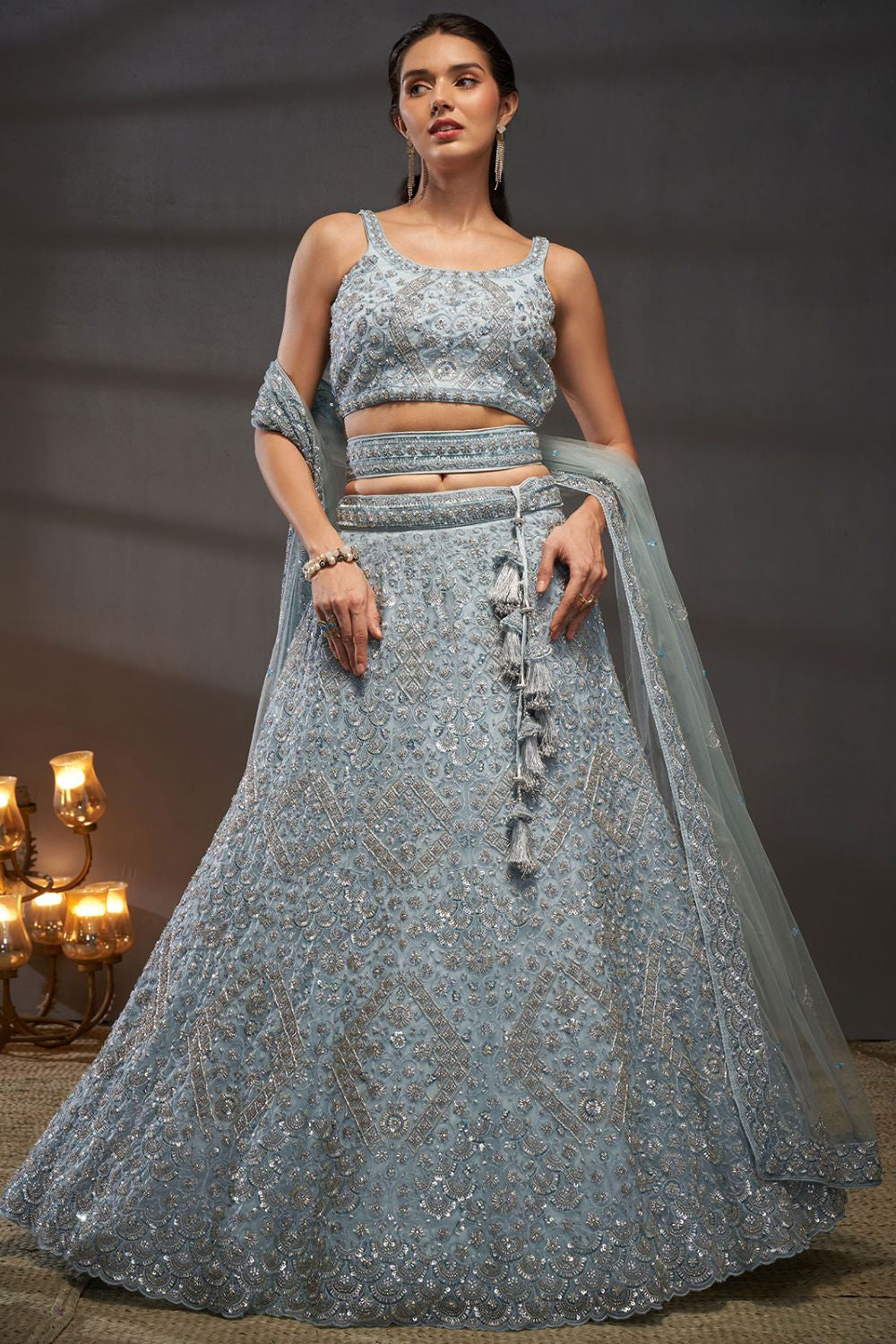 Designer Grey Colour Net Lehenga Choli SFPRF213707