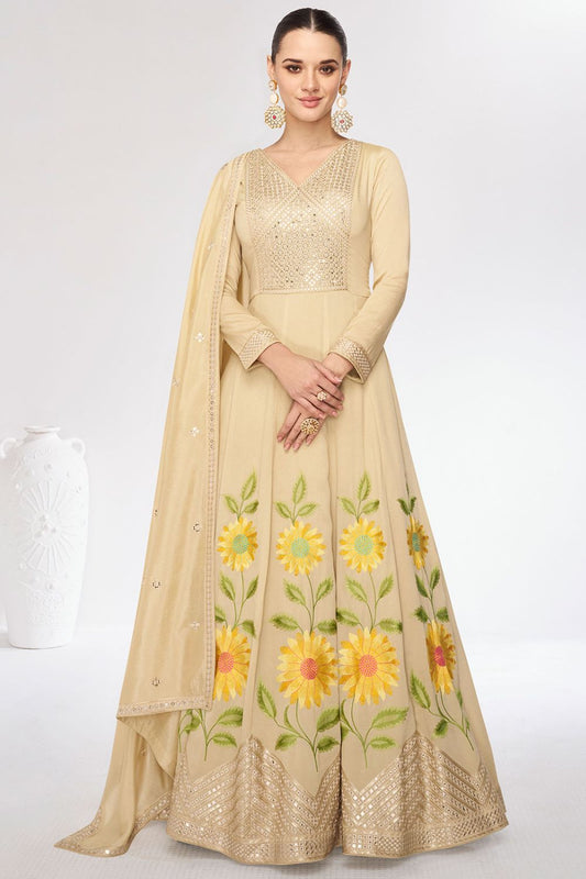 Elegant Cream Colour Silk Anarkali Suit SFYS120202