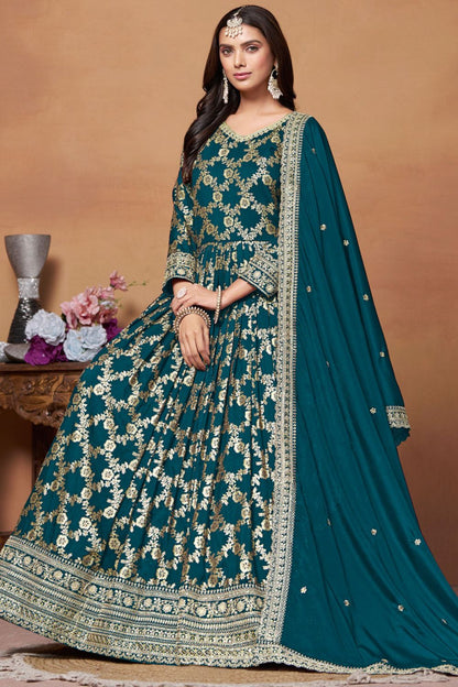 Gorgeous Dark Blue Colour Jacquard Anarkali Suit SFDFS29203