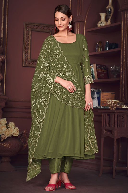 Green Colour Embroidered Georgette Anarkali Suit SFPRF202609
