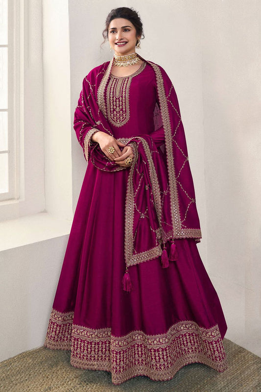 Prachi Desai Embroidered Magenta Colour Anarkali Suit SFEDC10402