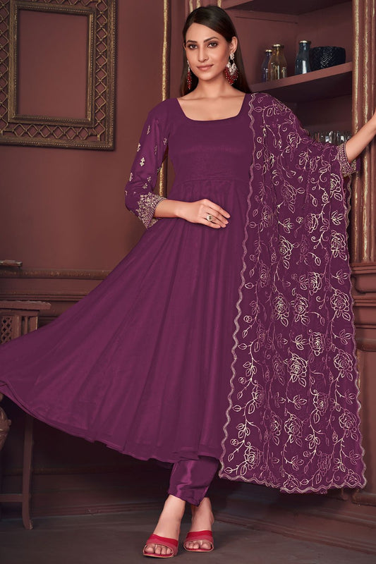 Purple Colour Embroidered Georgette Anarkali Suit SFPRF202608