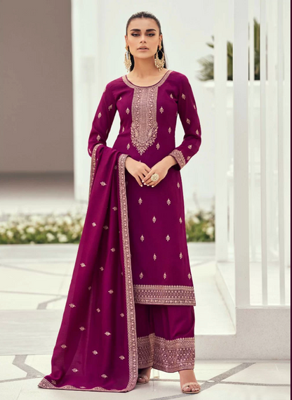 Purple Silk Wedding Sangeet Salwar Palazzo Kameez SFSR272696