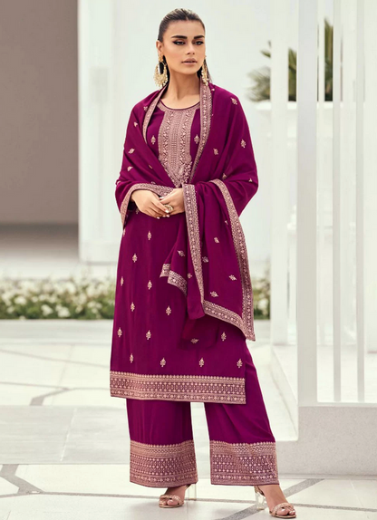 Purple Silk Wedding Sangeet Salwar Palazzo Kameez SFSR272696