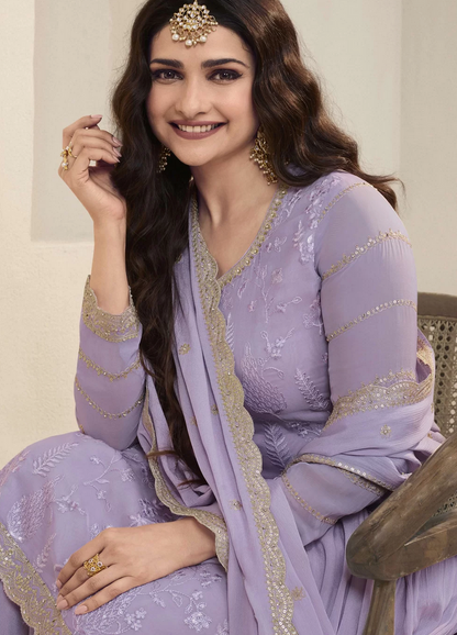 Bollywood Prachi Desai Purple Organza Salwar Suit SFSR272339