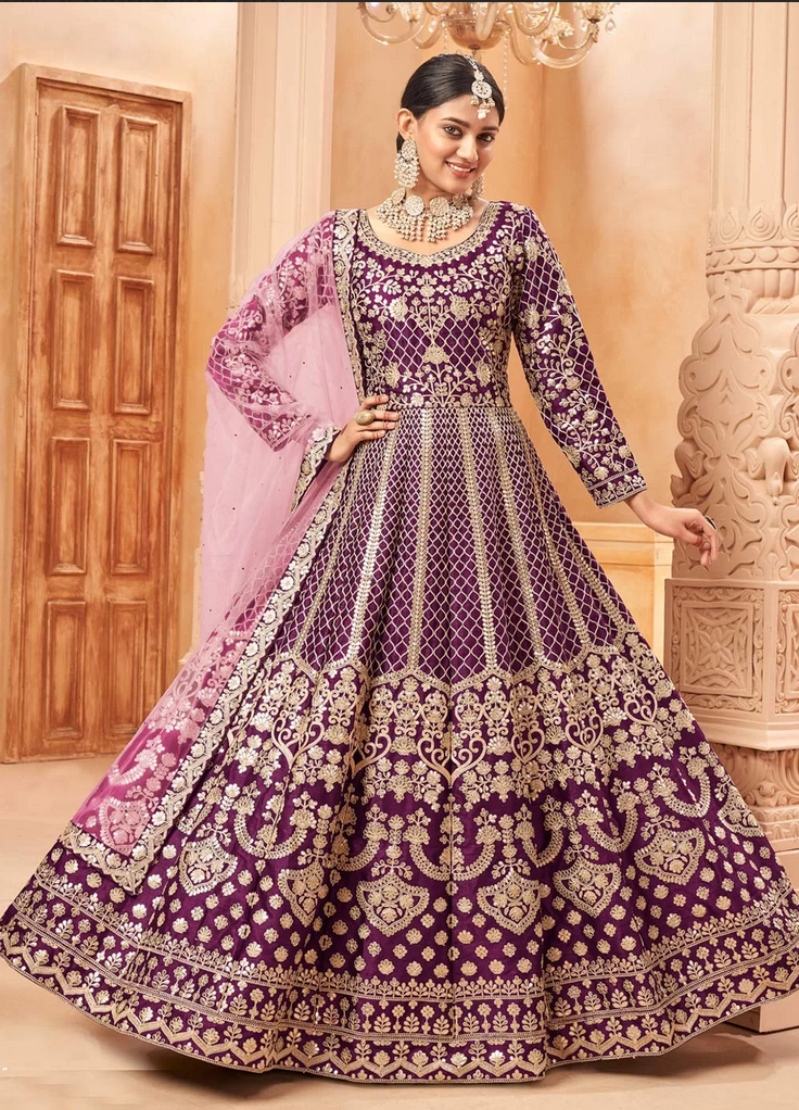 Brown Online Bridal Anarkali Gown In Net SFSWG6006A – ShreeFashionWear