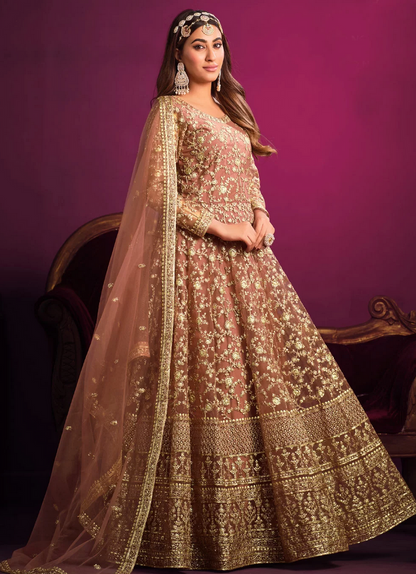 Maroon Designer Heavy Embroidered Net Wedding Anarkali Gown - XXS