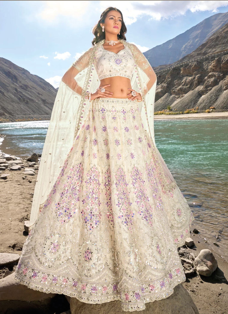 Wedding Wear White With Pink Sequence Embroidered Work Lehen