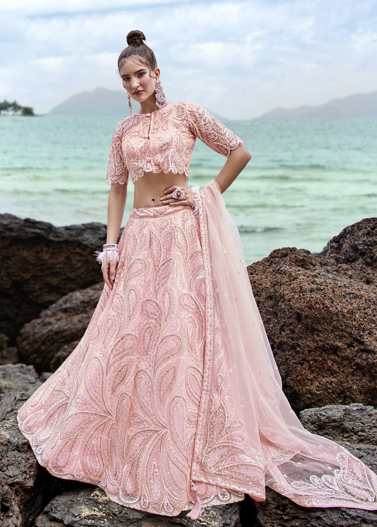 Mehendi Sangeet, Reception, Wedding Pink and Majenta color Dolla Silk  fabric Lehenga : 1916138