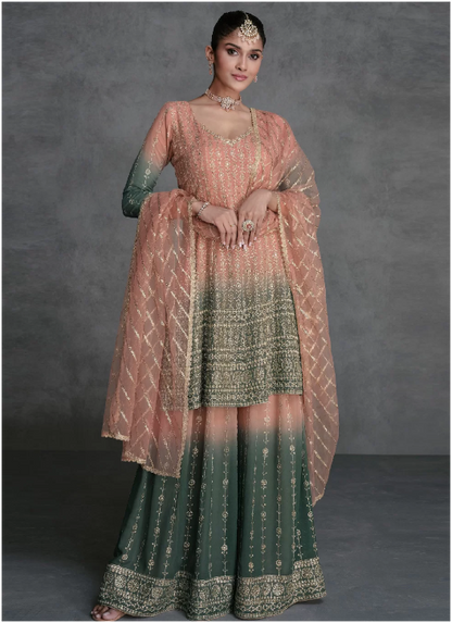 Readymade Georgette Green Peach Palazzo Salwar SFZ157051