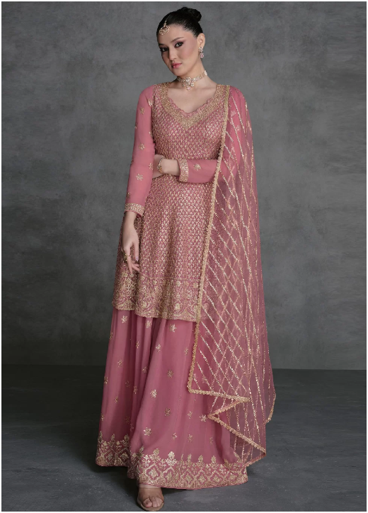 Readymade Georgette  Pink Palazzo Salwar SFZ157052