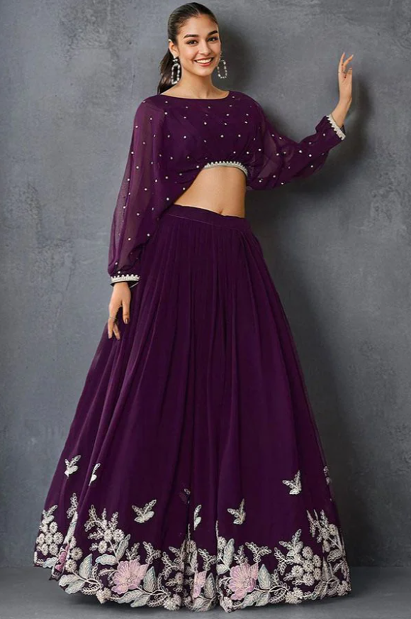 Purple Georgette Evening Wedding Party Lehenga Choli SFROY501500R