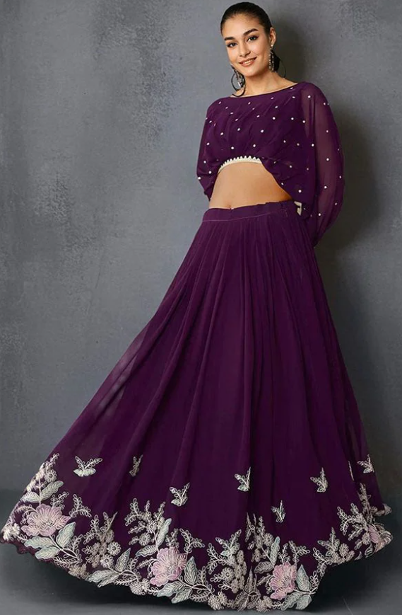 Purple Georgette Evening Wedding Party Lehenga Choli SFROY501500R