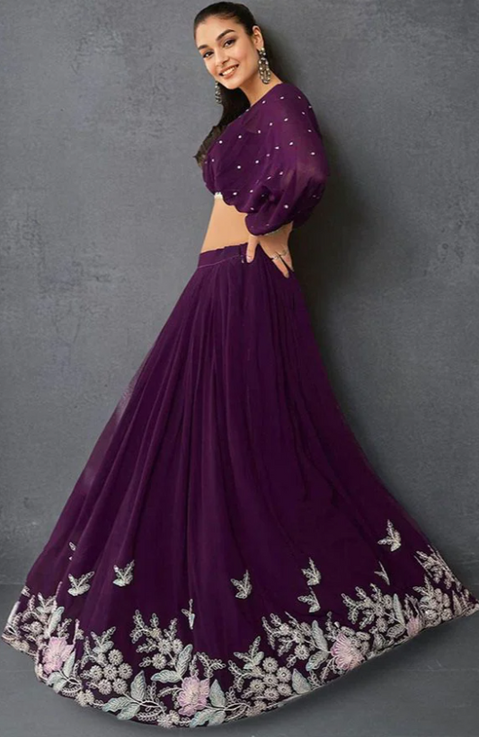 Purple Georgette Evening Wedding Party Lehenga Choli SFROY501500R