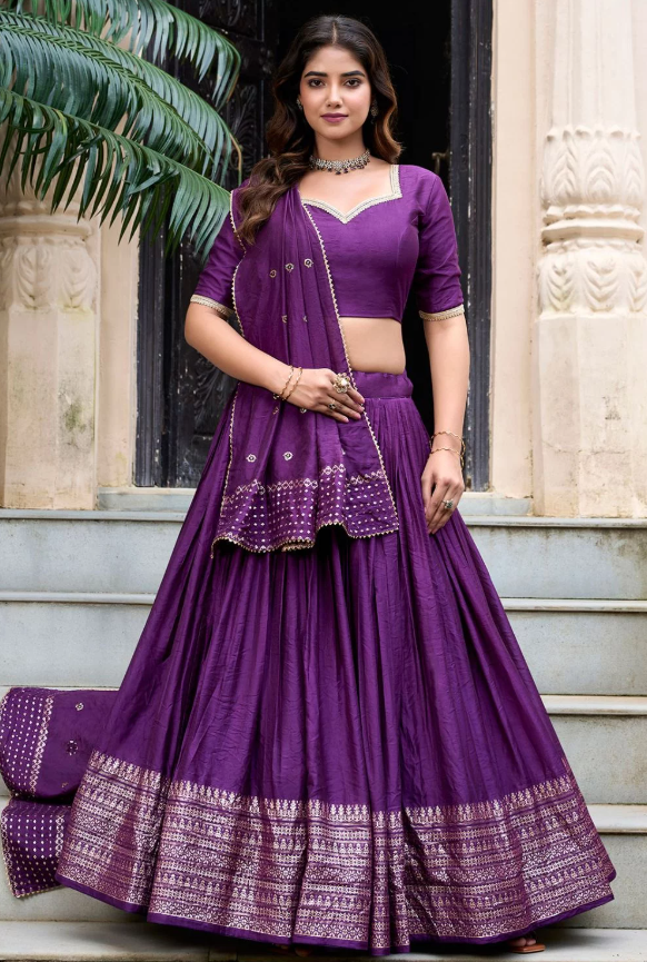 Purple Chanderi Silk Evening Partywear Lehengas SFROY500502