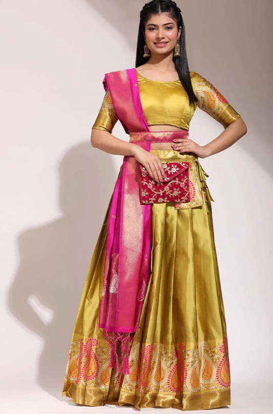 Mustard Yellow Art Silk Sangeet Lehenga Choli ROY496301