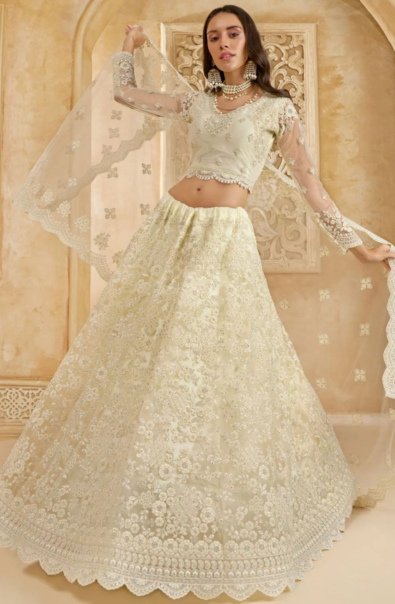 White Bridal Reception Embroidered Designer Bridal Lehenga SFSA441702D