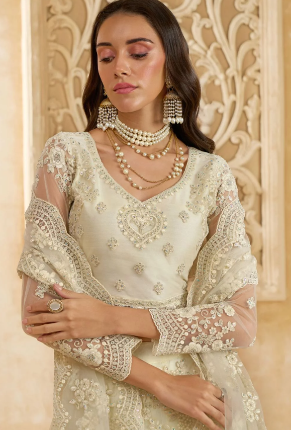 White Bridal Reception Embroidered Designer Bridal Lehenga SFSA441702D