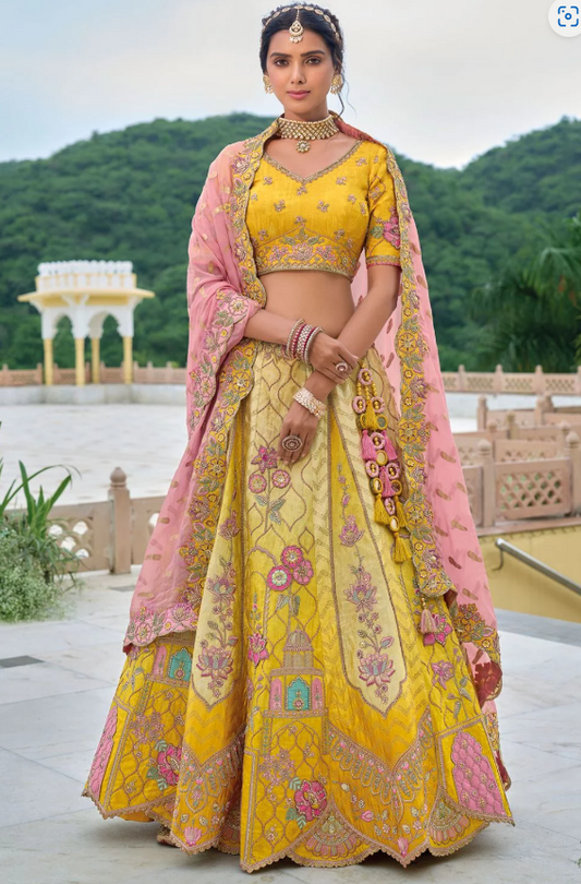 Yellow Silk Haldi Ceremony Bridal Lehenga Set SFSJDN22407