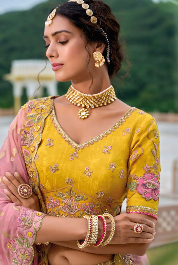 Yellow Silk Haldi Ceremony Bridal Lehenga Set SFSJDN22407