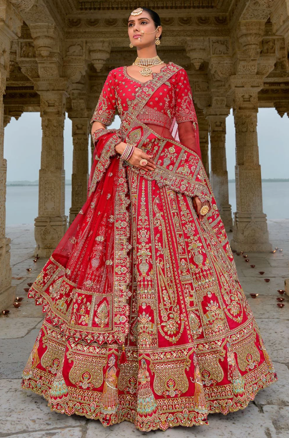 Red Bridal Hand Work Wedding Lehenga Set In Silk SFSMT39516