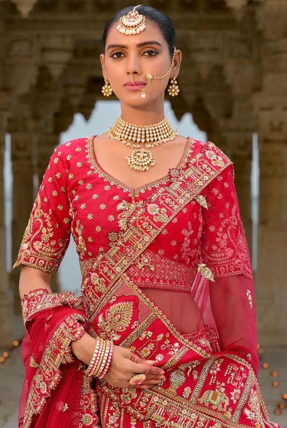 Red Bridal Hand Work Wedding Lehenga Set In Silk SFSMT39516