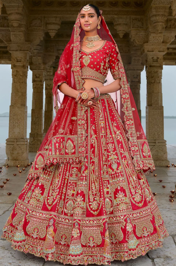 Red Bridal Hand Work Wedding Lehenga Set In Silk SFSMT39516