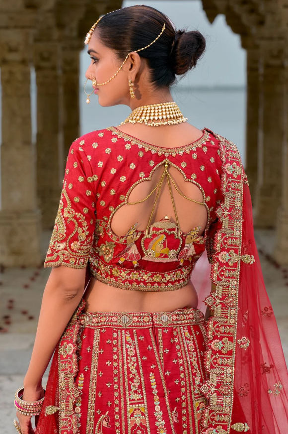 Red Bridal Hand Work Wedding Lehenga Set In Silk SFSMT39516