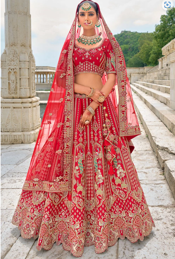 Red Bridal Hand Work Wedding Lehenga Set In Silk SFSMT39511