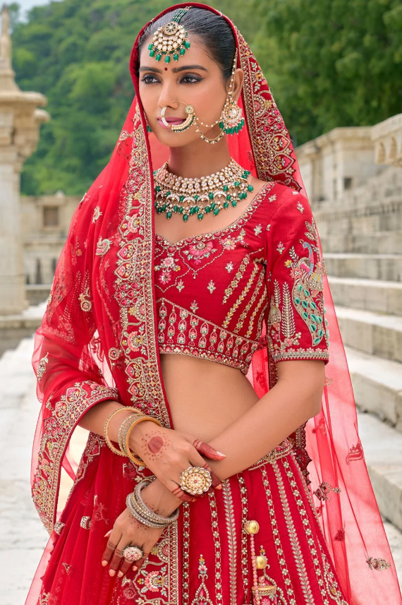 Red Bridal Hand Work Wedding Lehenga Set In Silk SFSMT39511