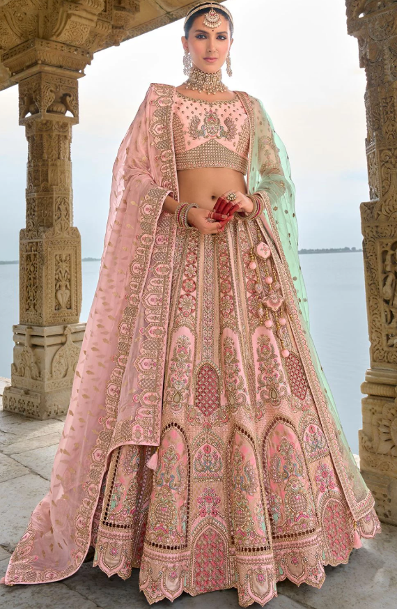 Adobe Pink Bridal Hand Work Wedding Lehenga Set In Silk SFSMT39505