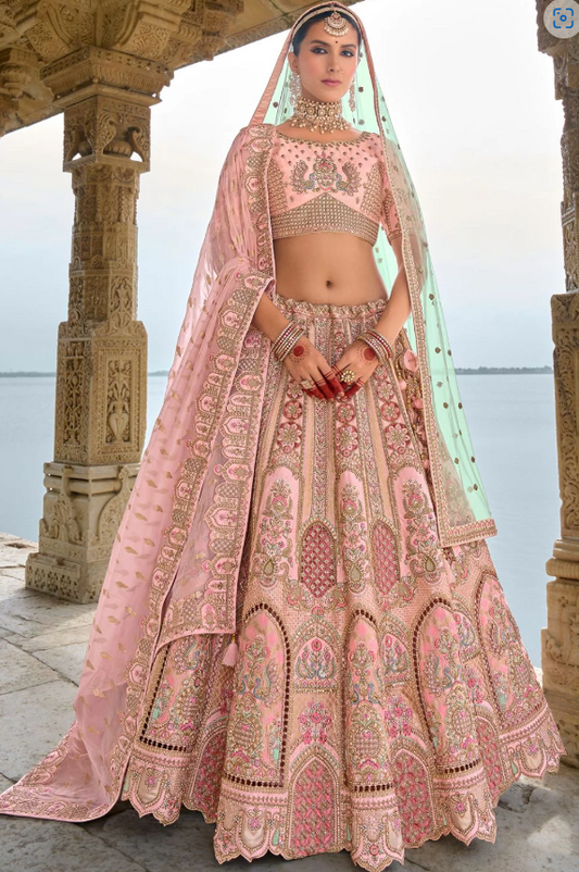 Adobe Pink Bridal Hand Work Wedding Lehenga Set In Silk SFSMT39505