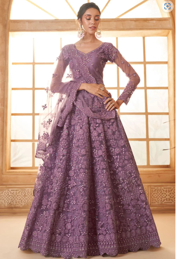 Purple Bridal Hand Work Wedding Lehenga Set In Net SSSA441702B