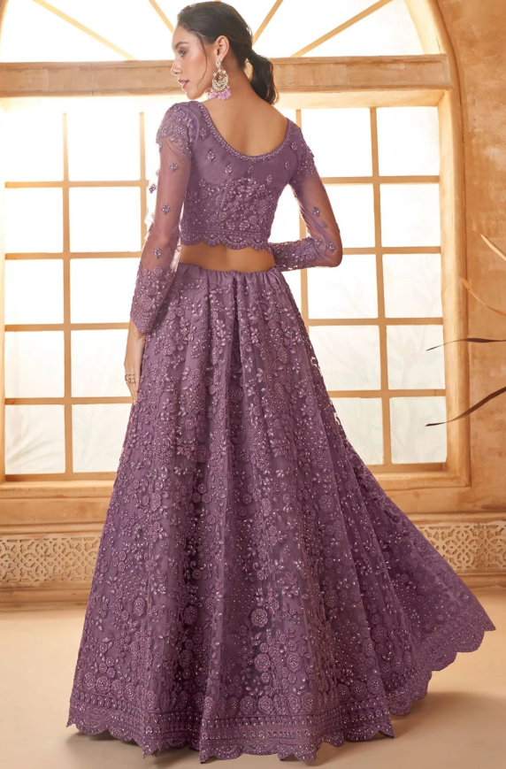 Purple Bridal Hand Work Wedding Lehenga Set In Net SSSA441702B