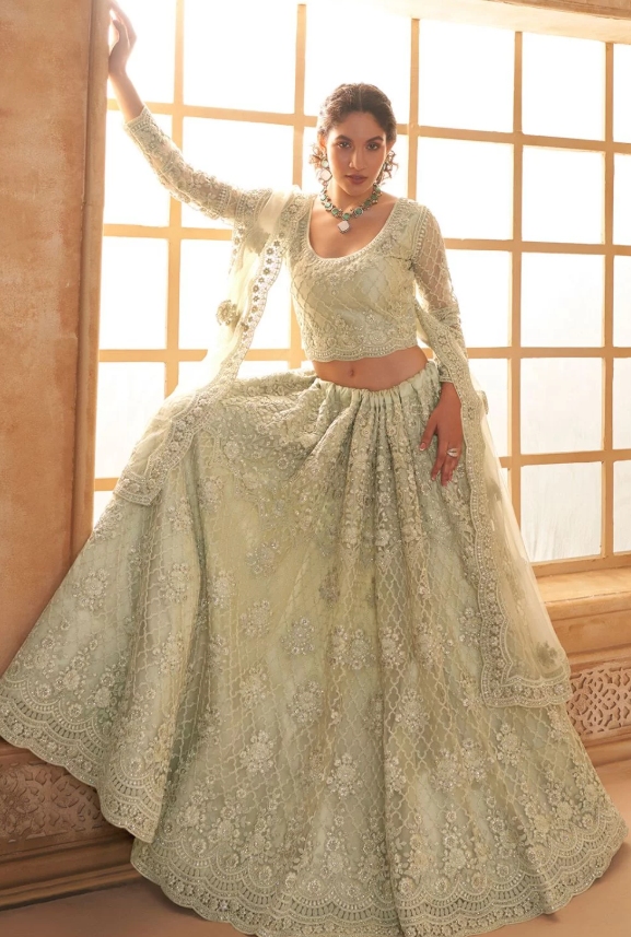 Cream Bridal Wedding Lehenga Set In Net SSSA463801B