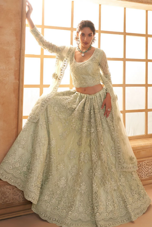 Cream Bridal Wedding Lehenga Set In Net SSSA463801B