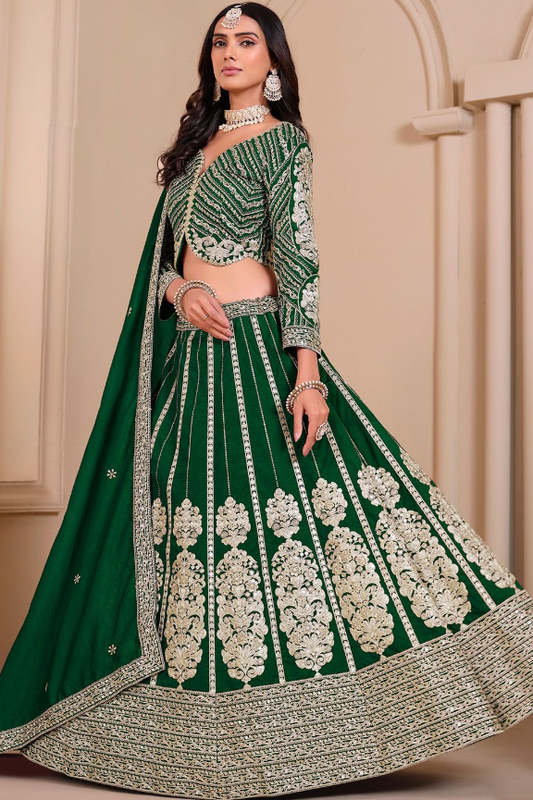 Wedding Green Art Silk Designer Lehenga Set SFDFS32801