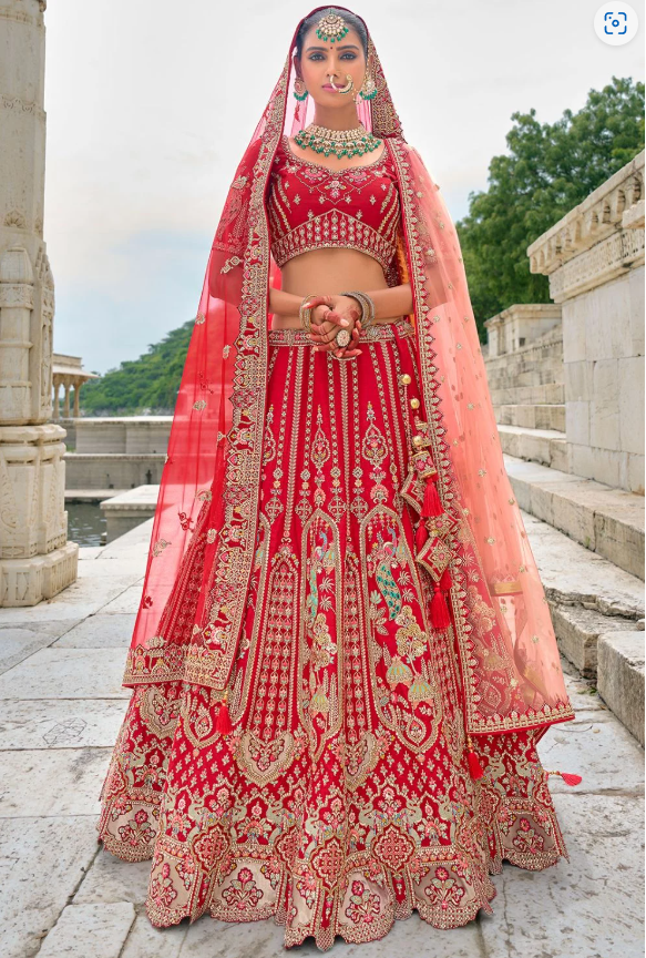 Red Bridal Hand Work Wedding Lehenga Set In Silk SFSMT39511